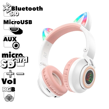 Bluetooth гарнитура BOROFONE BO18 Cat BT 5.0, 3.5 мм, MicroSD накладная (белый)